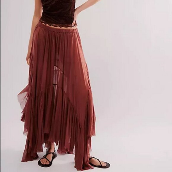 Free People Fp One Clover Skirt Asymmetrical Tiered Brownie New XS & M